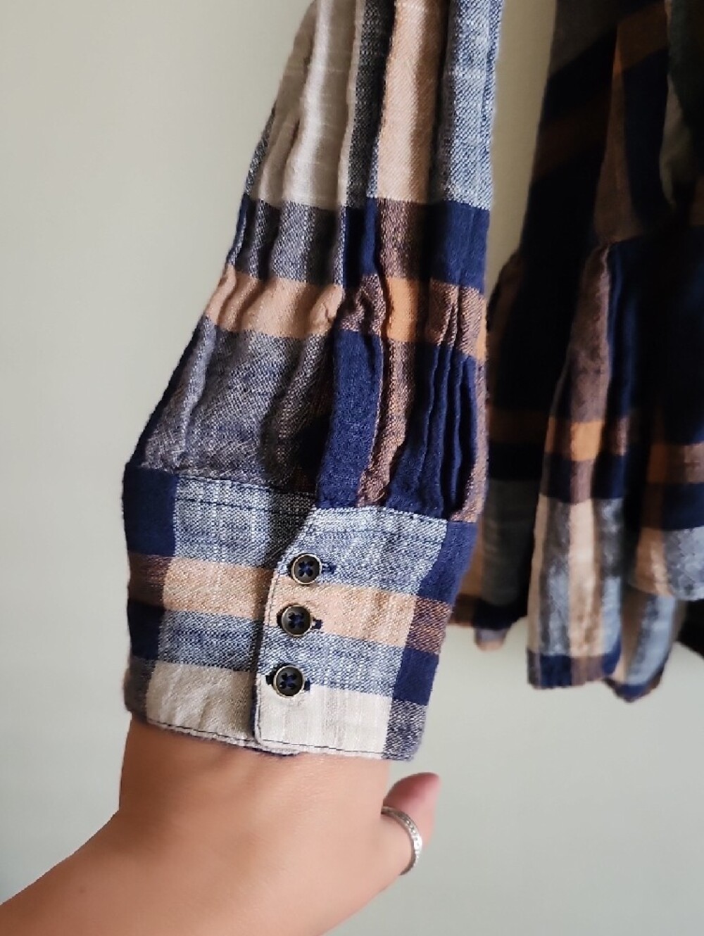Free People Peplem Plaid Button-Up Tunic Top in Navy, Cream & Brown - Picture 5 of 7